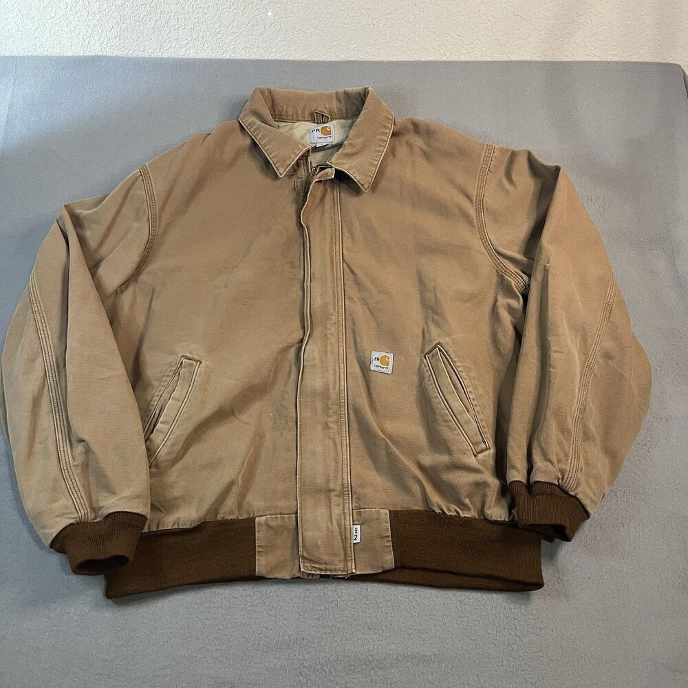 Carhartt FR HRC2 Flame Resistant Brown Tan Canvas Workwear Jacket Mens Size XL